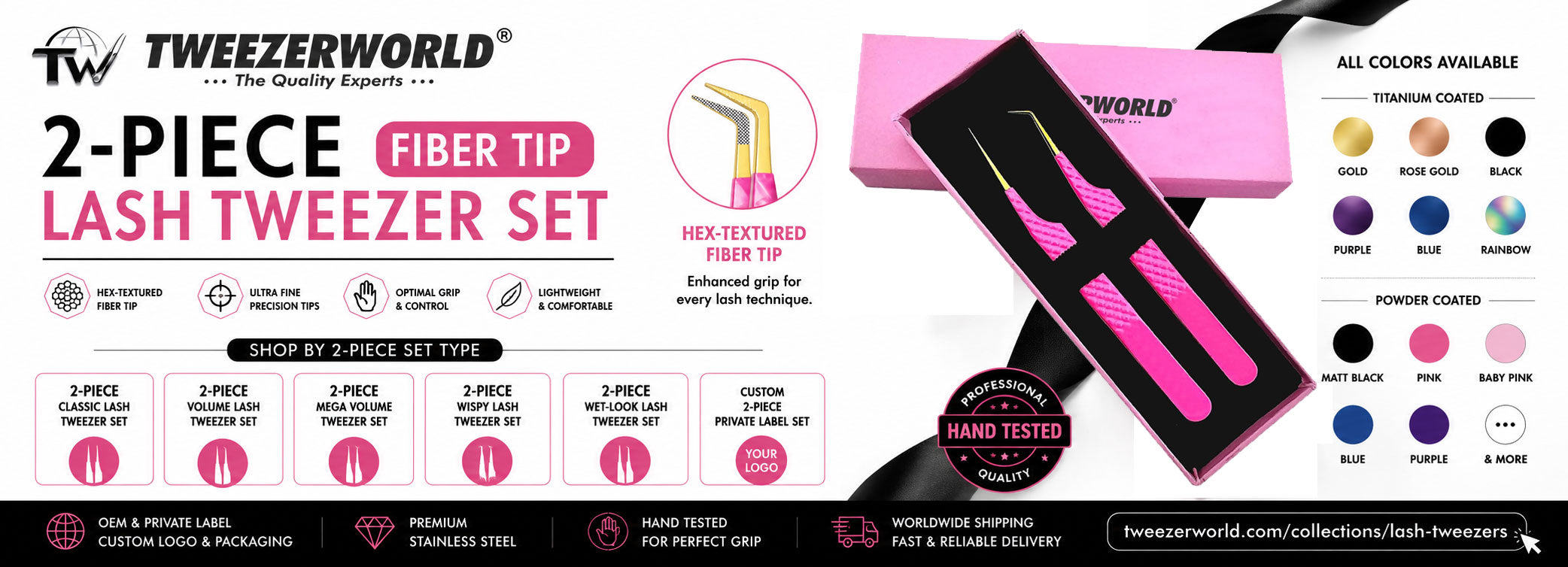 2-Piece Fiber Tip Lash Tweezer Set | Professional Kit