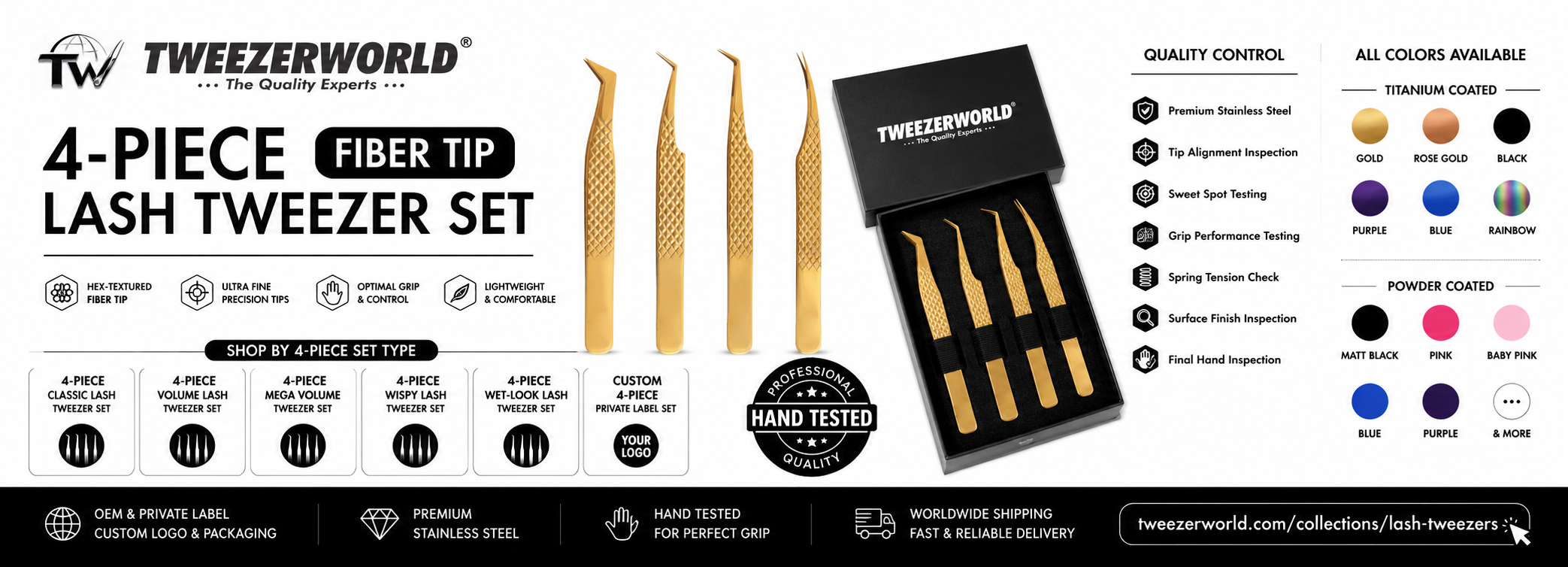 4-Piece Fiber Tip Lash Tweezer Set – Private Label Ready