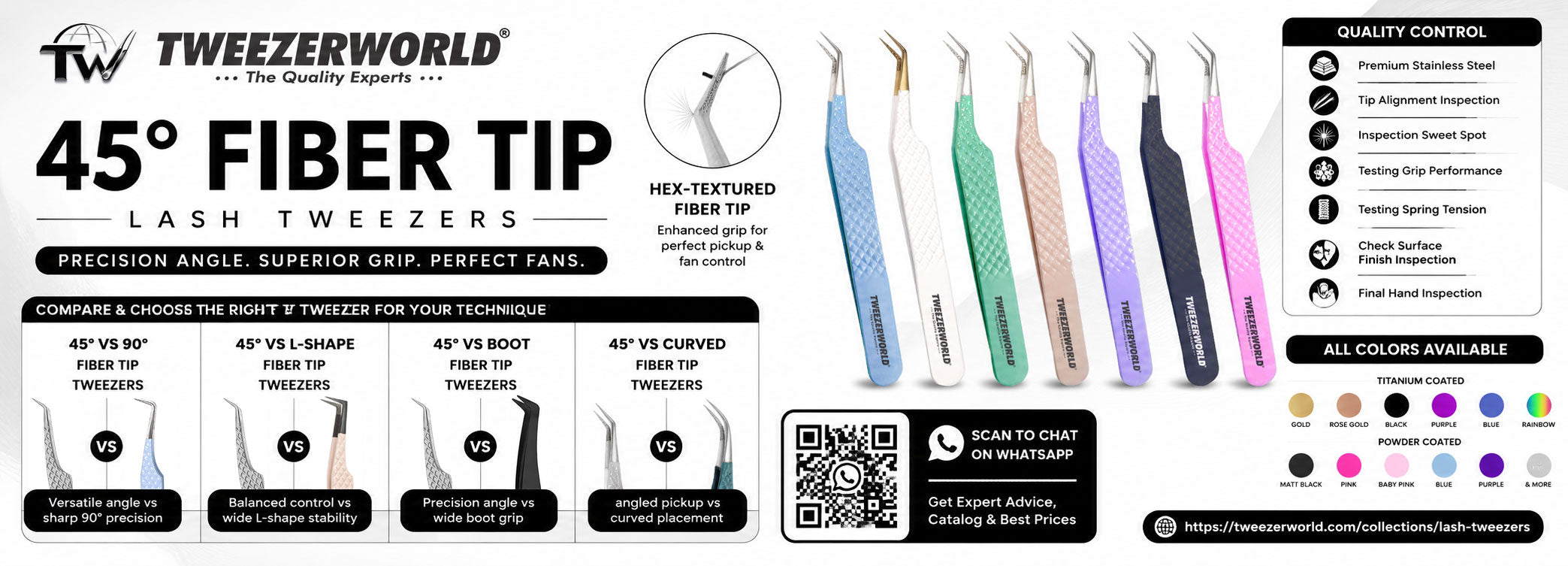 45° Fiber Tip Lash Tweezers | Professional Volume Tweezers