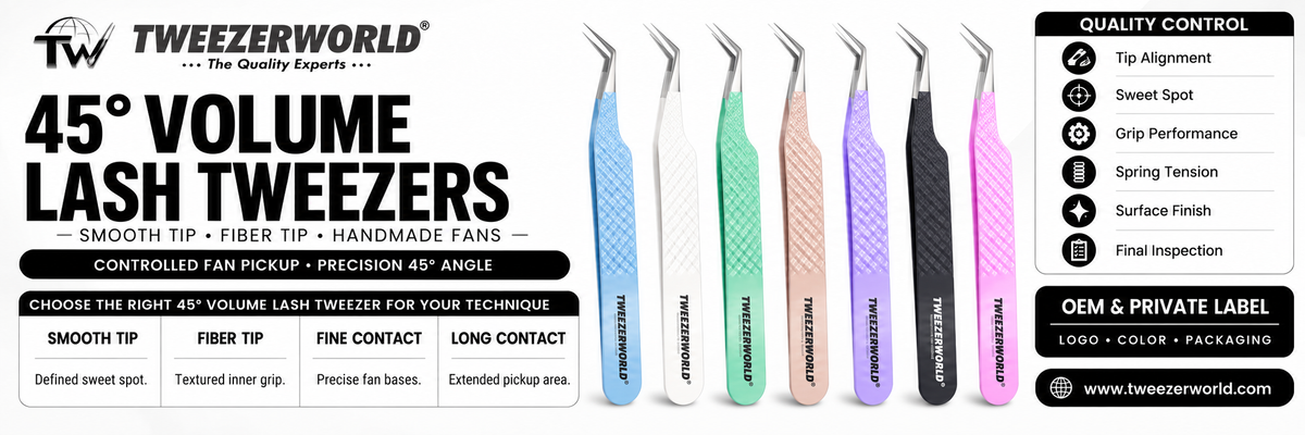 45° Volume Lash Tweezers | Fan Pickup & OEM