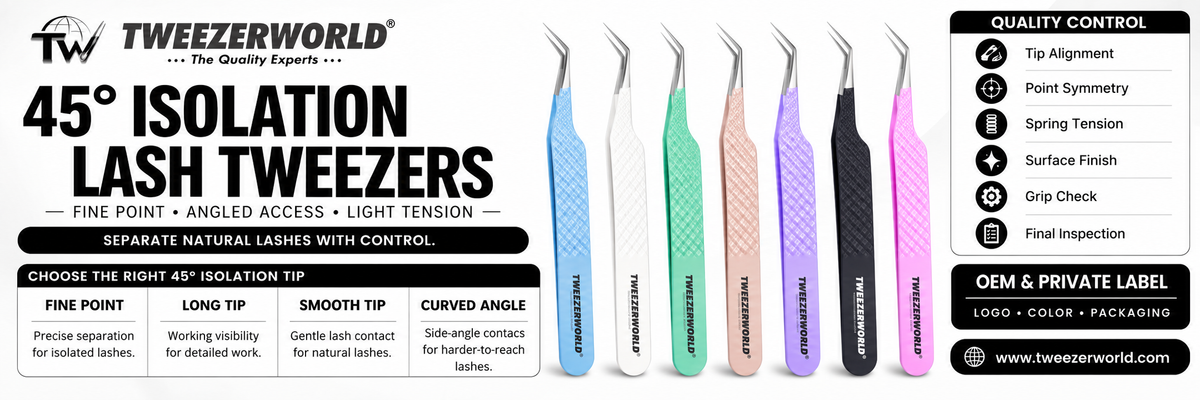 45° Isolation Lash Tweezers | Fine Angled Tips
