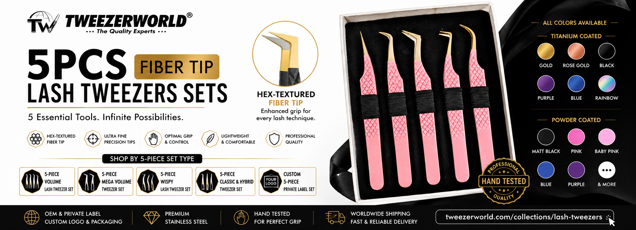 5pcs Fiber Tip Lash Tweezers Sets