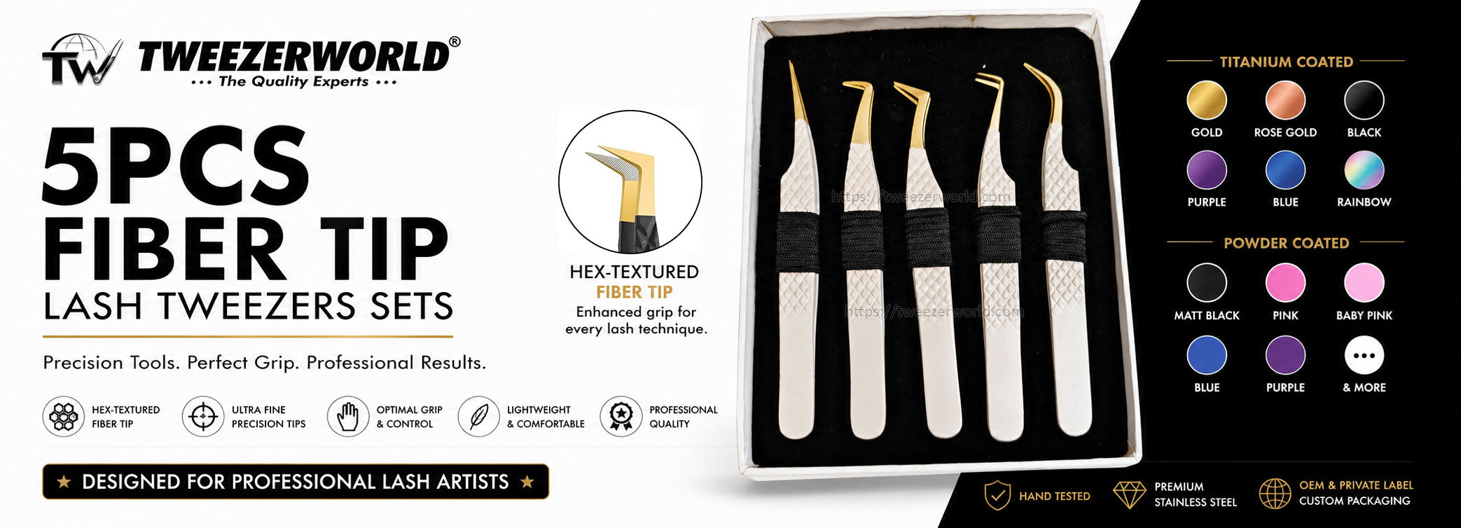 5pcs Fiber Tip Lash Tweezers Sets