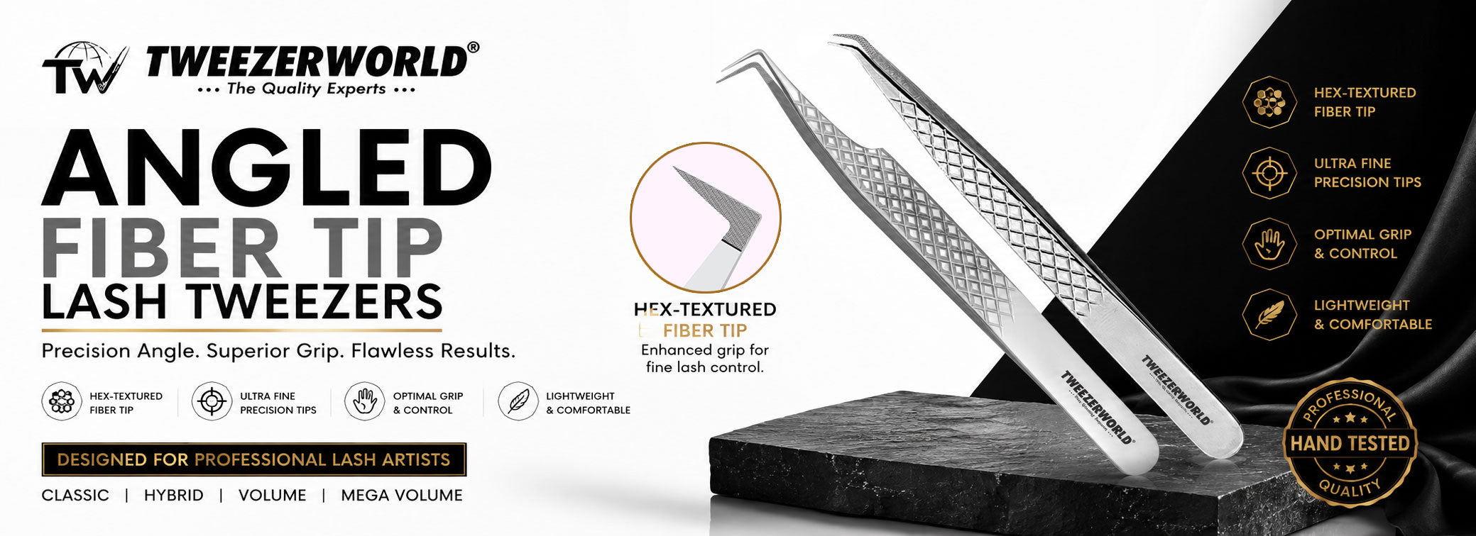 Angled Fiber Tip Lash Tweezers | Volume Lash Tools