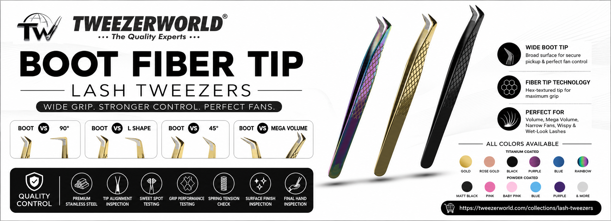 Boot Fiber Tip Lash Tweezers | Volume & Mega Volume