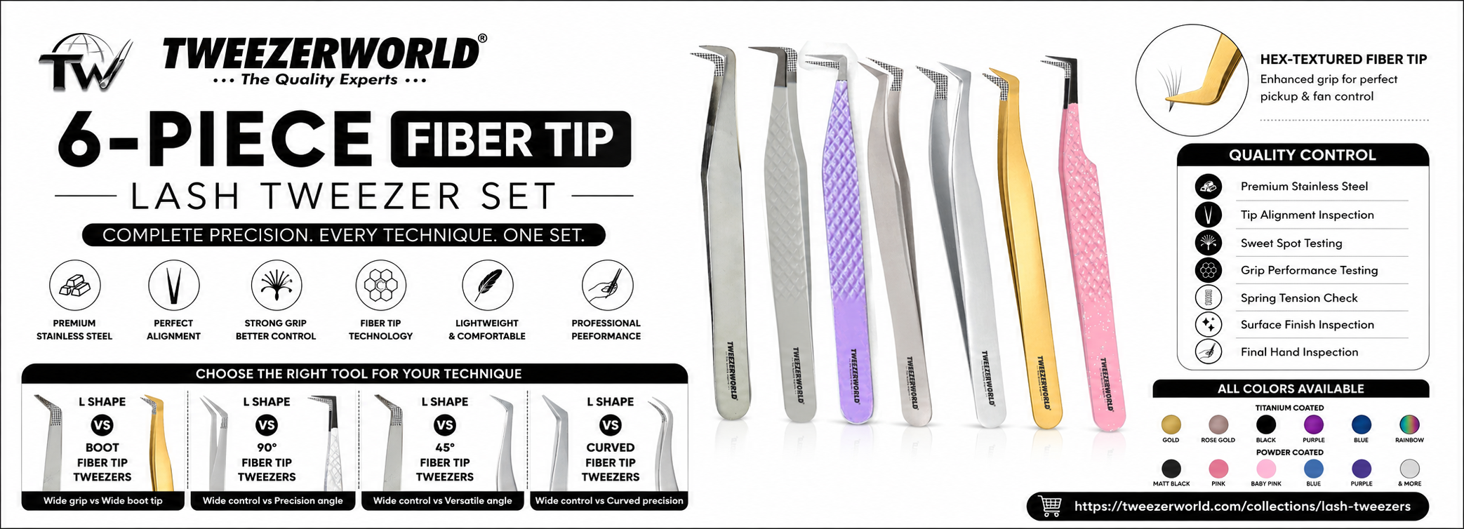L Shape Fiber Tip Lash Tweezers | Volume Lash Tweezers