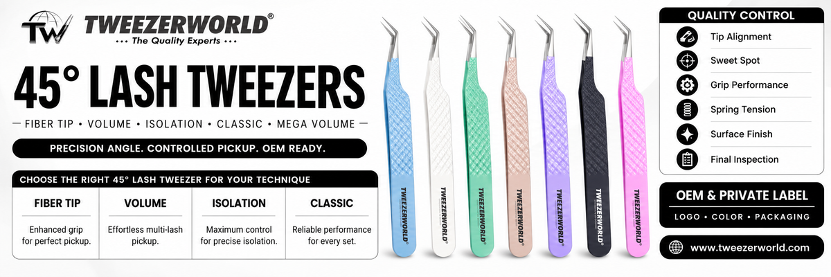 45° Lash Tweezers | Fiber Tip, Volume & Isolation