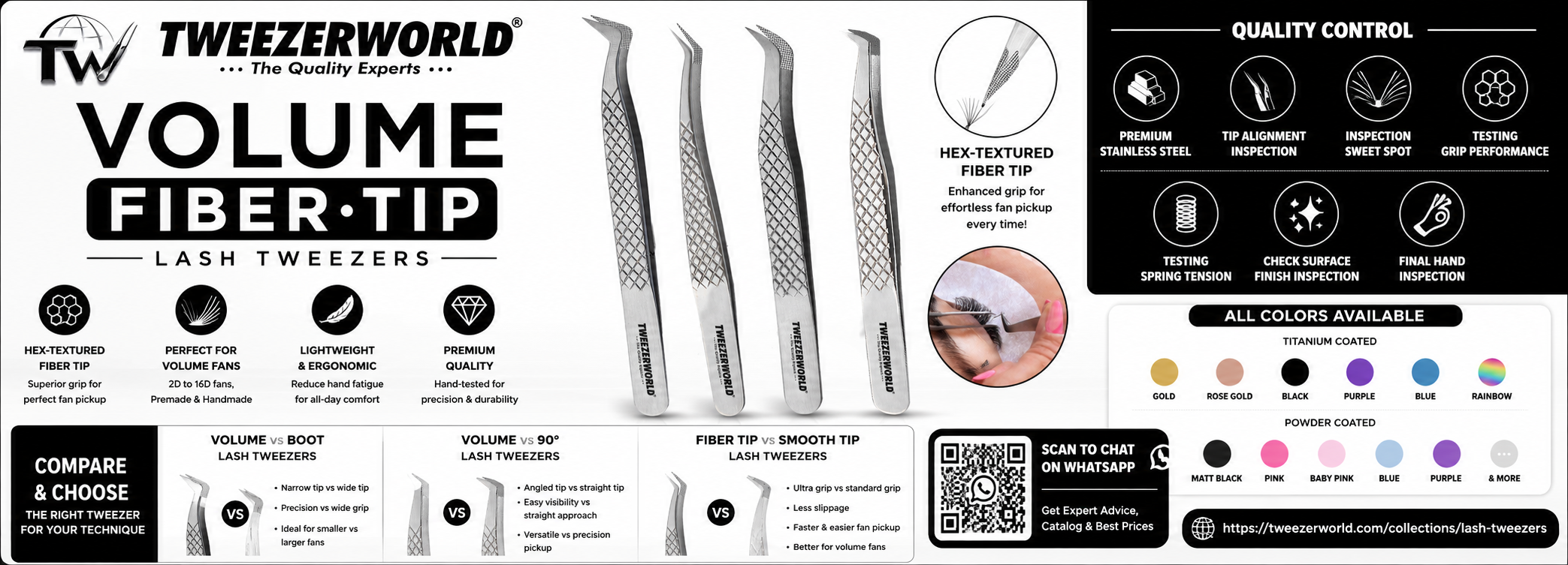 Volume Fiber Tip Lash Tweezers | TWEEZER WORLD® OEM