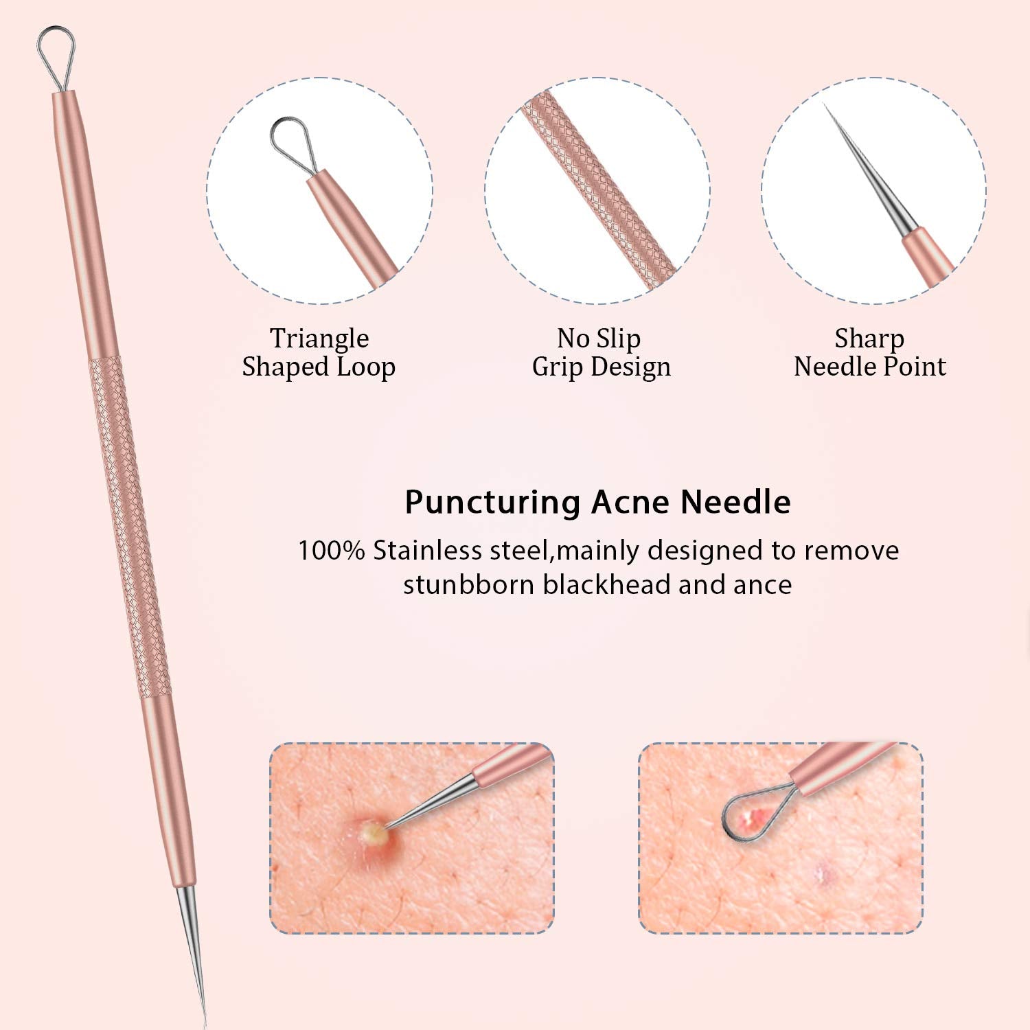 Blackhead Remover Pimple Popper Rose gold Tool Kit  Tool for Nose Face