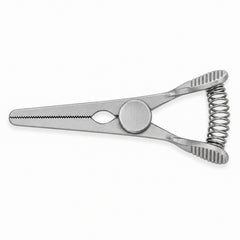 DeBakey Glover Bulldog Clamp – Straight, 20 mm Jaw — top view, catalogue illustration on white background