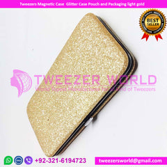 Tweezers Magnetic Case  Glitter Case Pouch and Packaging light gold