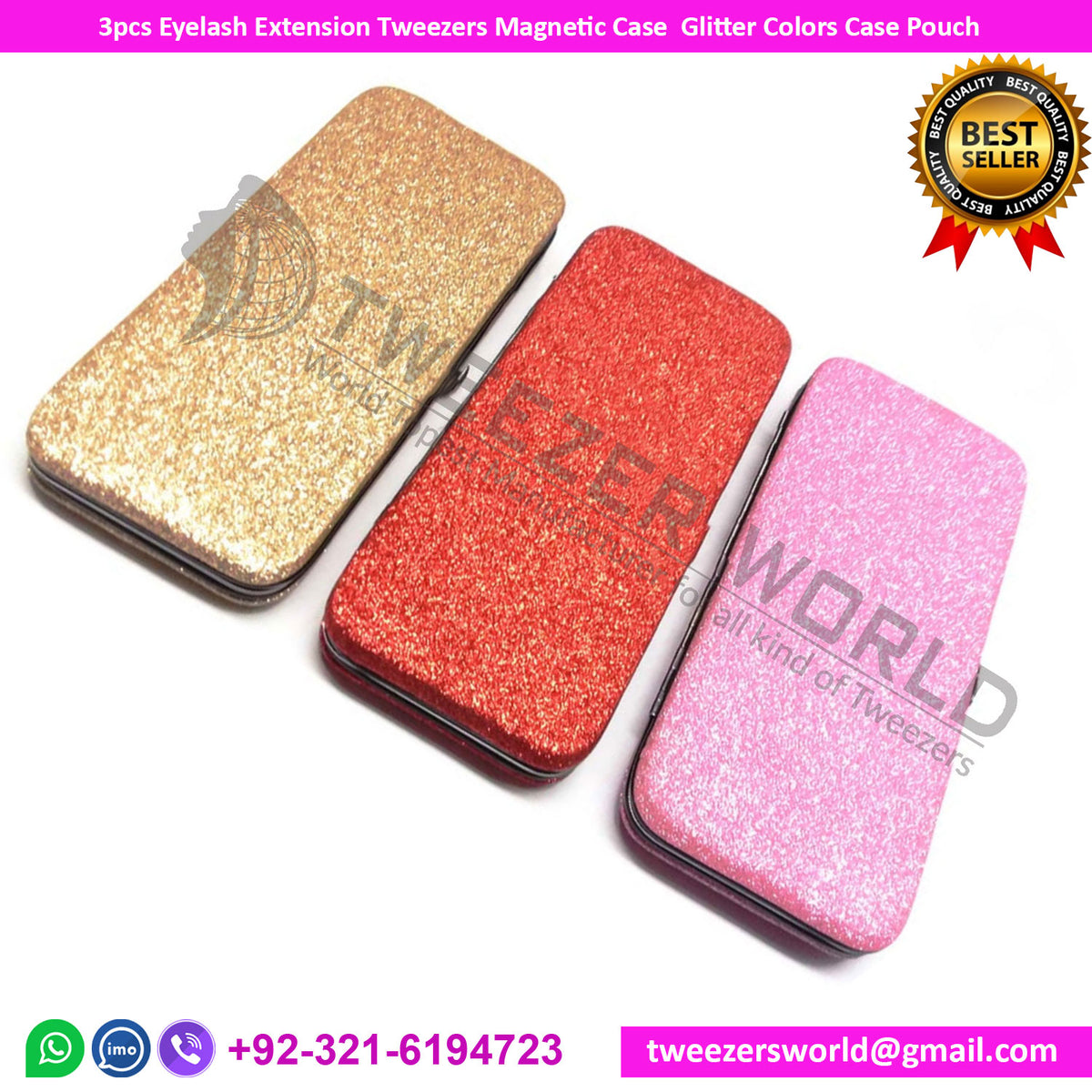 3pcs Tweezers Magnetic Case  Glitter Colors Case Pouch