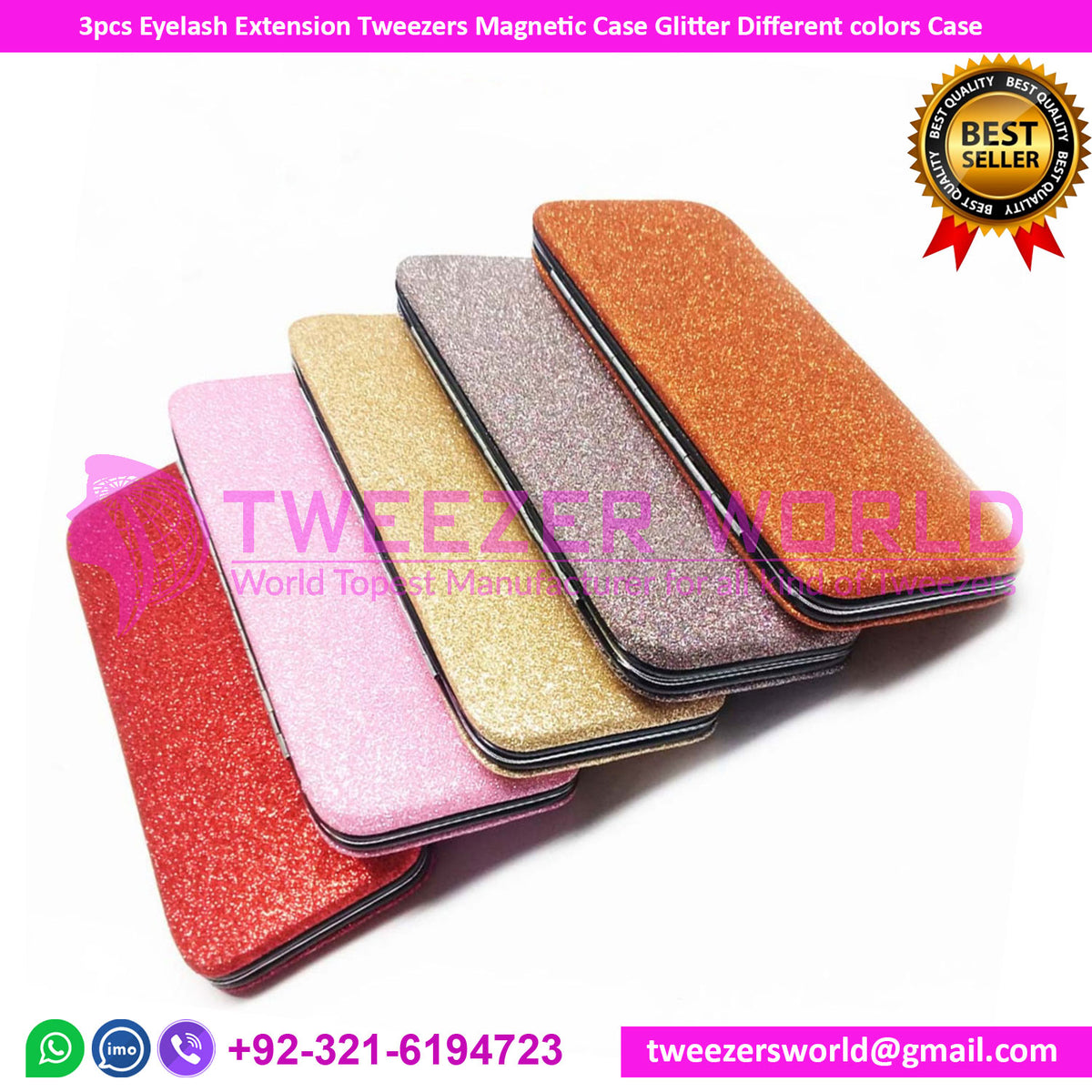 3pcs Eyelash Extension Tweezers Magnetic Case Glitter Different Colors Case