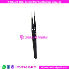 9 Hole Anti Static Tweezer Stainless Steel Non-magnetic straight tweezer