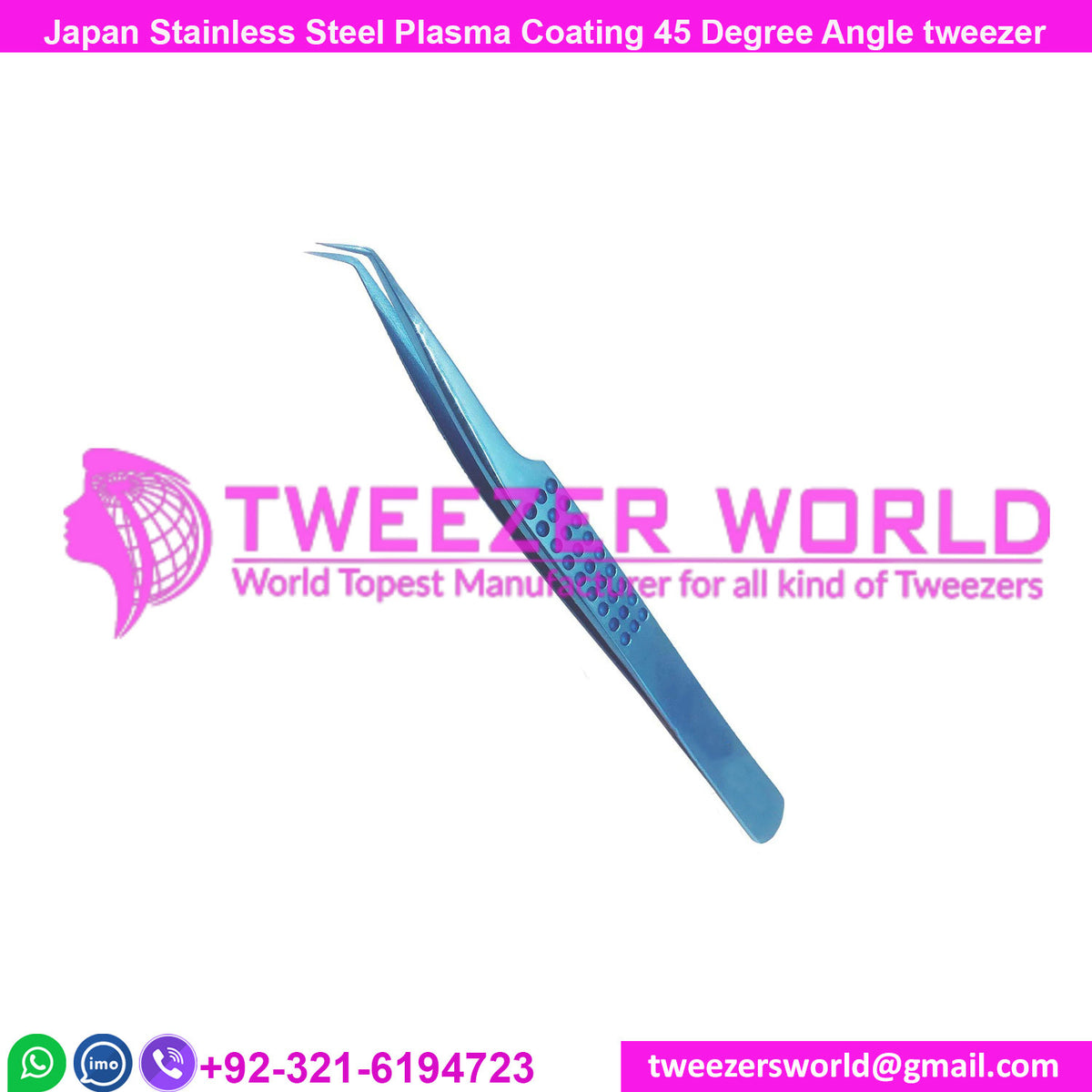 Japanese Steel Plasma Coating 12cm 45 Degree Angle Eyelash Tweezers