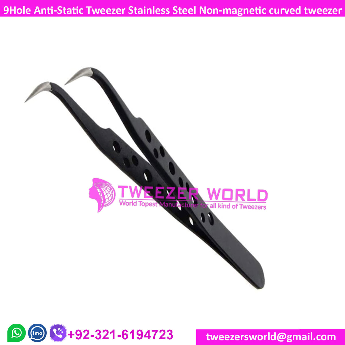 9-Hole Anti-Static Eyelash Tweezer Stainless Steel Non-magnetic