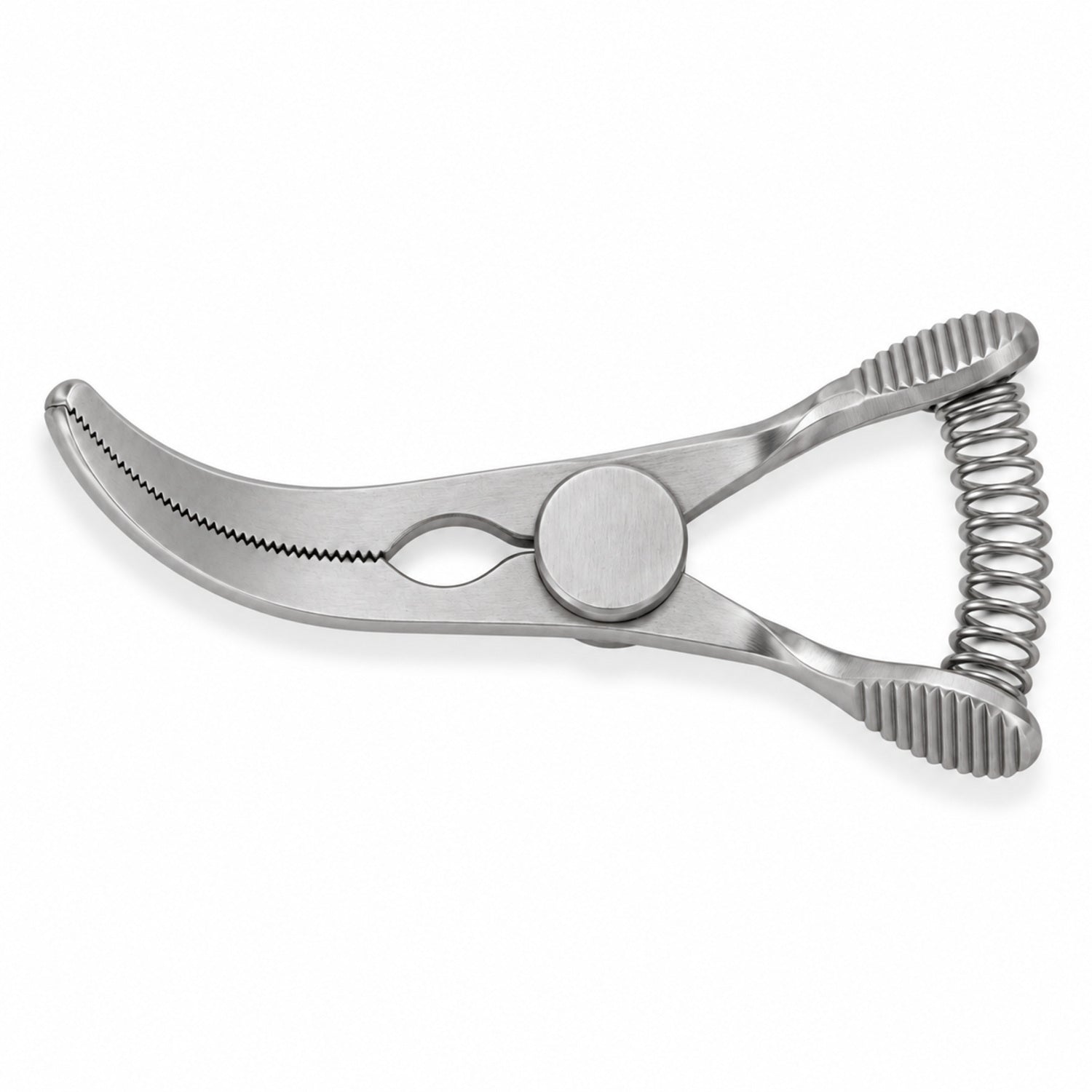 DeBakey Glover Bulldog Clamp – Curved, 25 mm Jaw — top view, catalogue illustration on white background