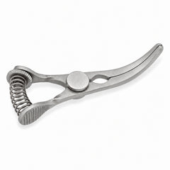 DeBakey Glover Bulldog Clamp – Curved, 35 mm Jaw — reverse three-quarter view, catalogue illustration on white background