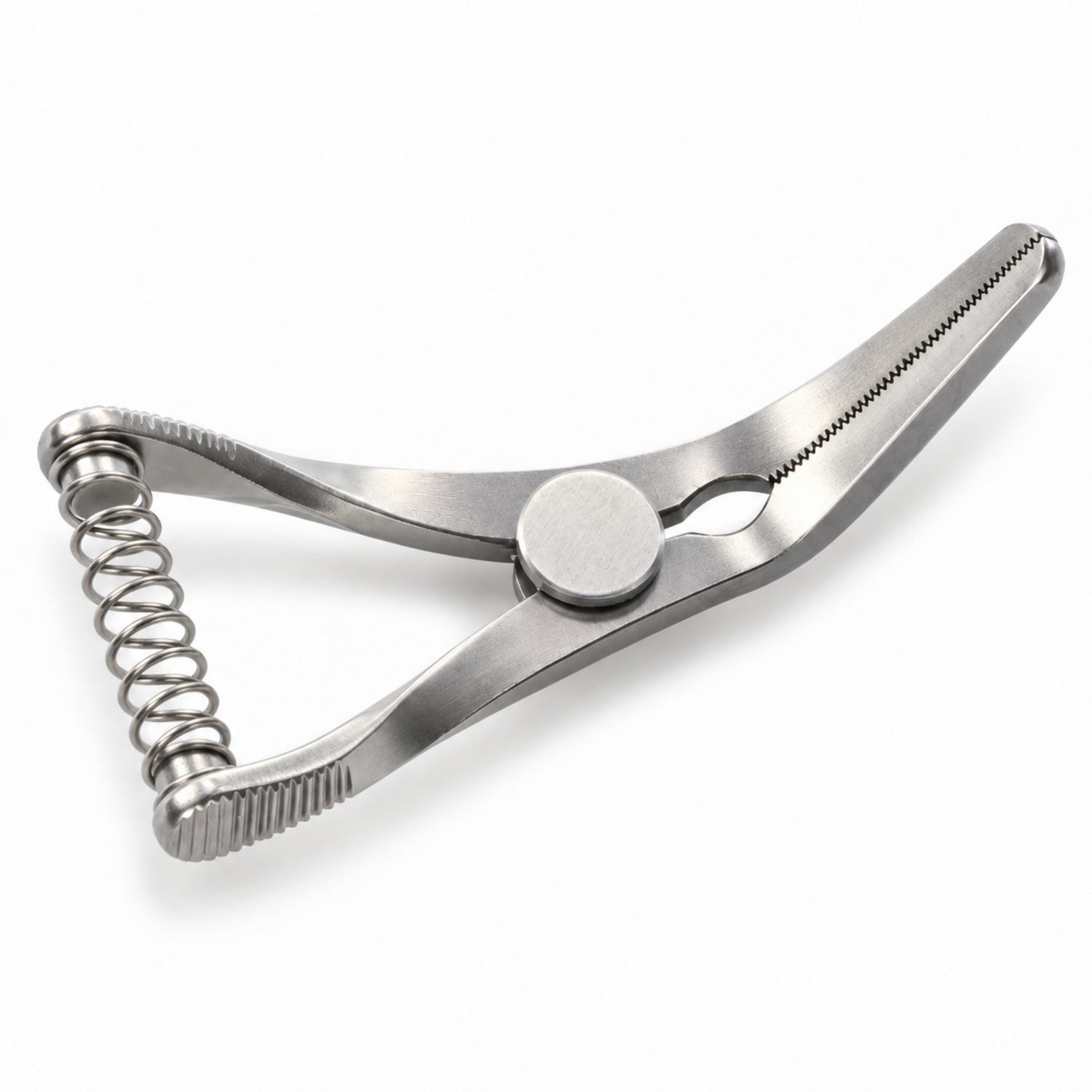 DeBakey Bulldog Clamp – Angled, 35 mm Jaw — reverse three-quarter view, catalogue illustration on white background