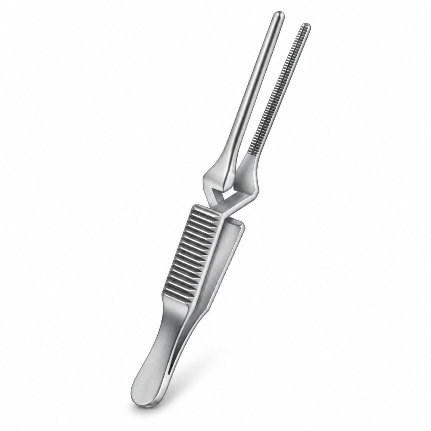 DeBakey Cross-Action Bulldog Clamp – Straight, 20 mm — reverse three-quarter view, catalogue illustration on white background