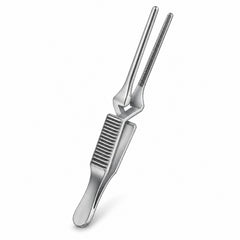 DeBakey Cross-Action Bulldog Clamp – Straight, 20 mm — reverse three-quarter view, catalogue illustration on white background