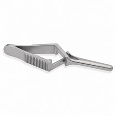 DeBakey Cross-Action Bulldog Clamp – Straight, 30 mm — reverse three-quarter view, catalogue illustration on white background