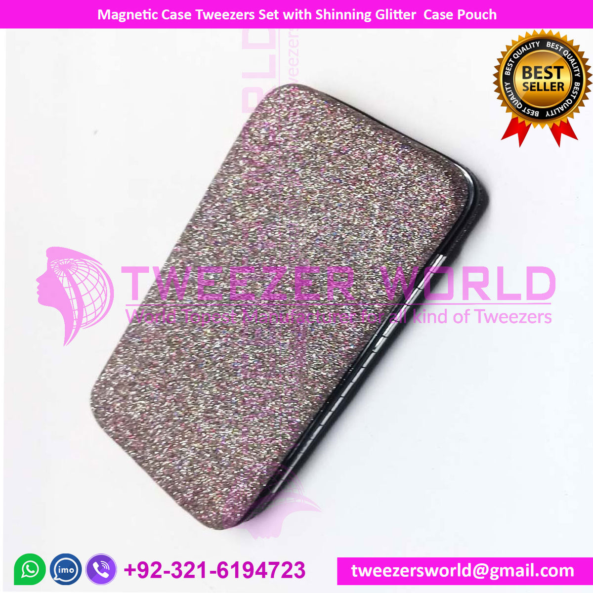 Magnetic Case Tweezers Set with Shinning Glitter  Case Pouch