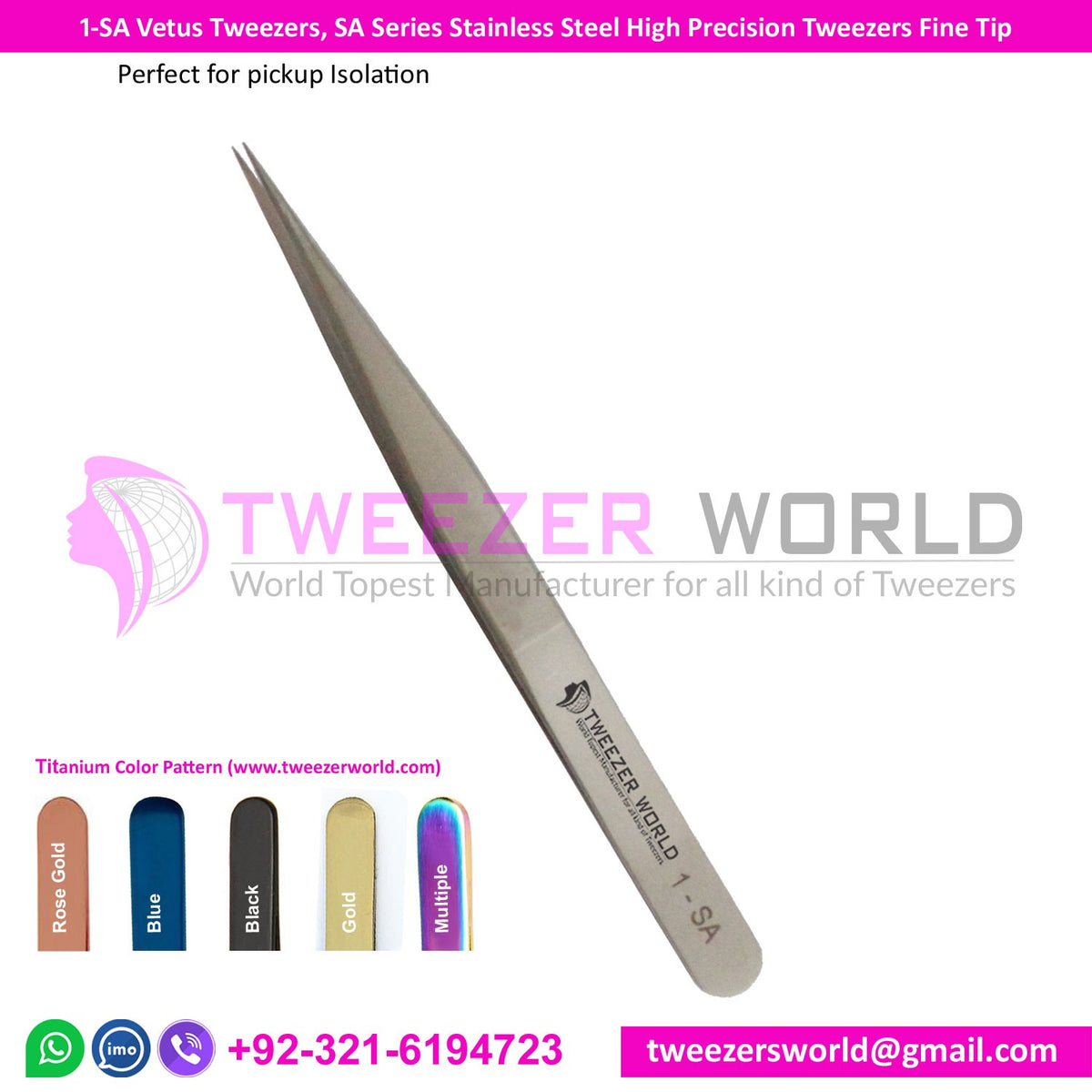 1-SA Vetus Tweezers, SA Series High Precision Tweezers Fine Tip