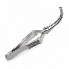 DeBakey Cross-Action Bulldog Clamp – Curved, 16 mm — reverse three-quarter view, catalogue illustration on white background