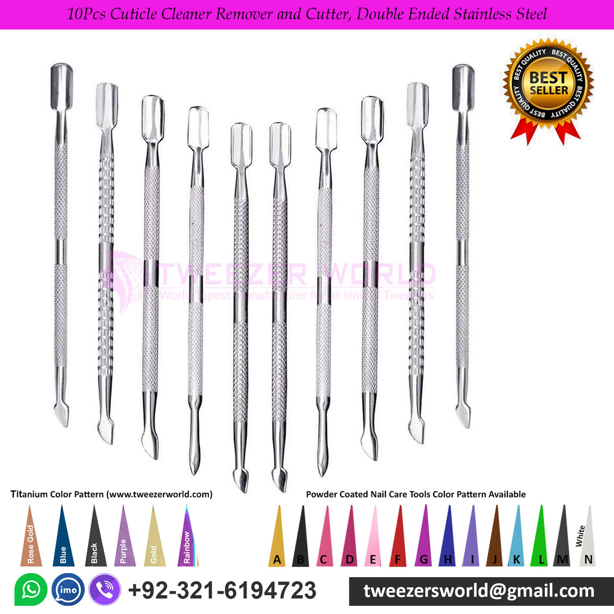 10Pcs Cuticle Cleaner Remover and Cutter, Double Ended Stainless Steel