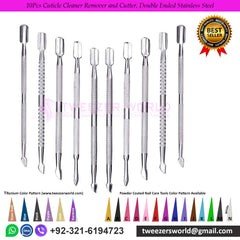 10Pcs Cuticle Cleaner Remover and Cutter, Double Ended Stainless Steel