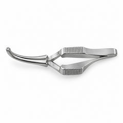 DeBakey Cross-Action Bulldog Clamp – Curved, 25 mm — top view, catalogue illustration on white background