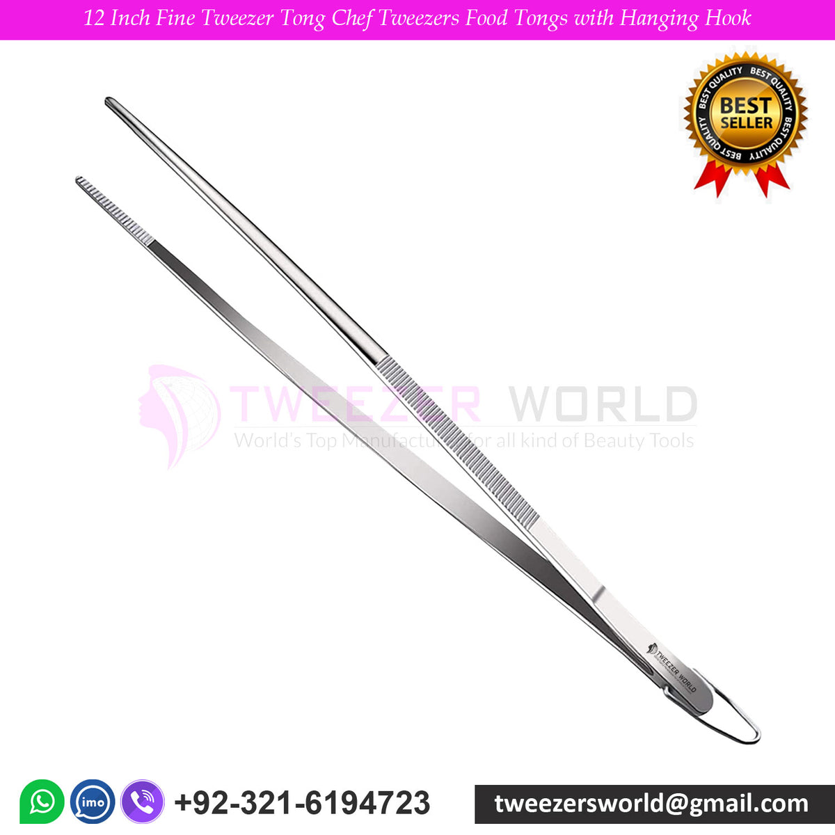 12 Inch Fine Tweezer Tong Chef Tweezers Food Tongs with Hanging Hook