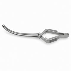 DeBakey Cross-Action Bulldog Clamp – Curved, 40 mm — top view, catalogue illustration on white background