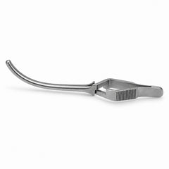 DeBakey Cross-Action Bulldog Clamp – Curved, 40 mm — side profile, catalogue illustration on white background