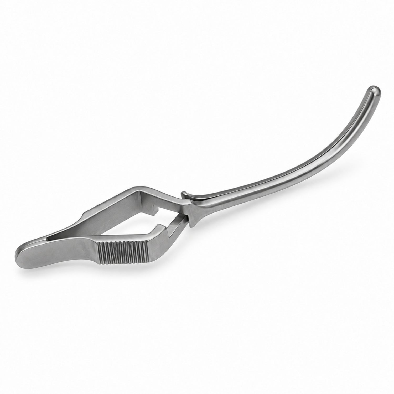 DeBakey Cross-Action Bulldog Clamp – Curved, 40 mm — reverse three-quarter view, catalogue illustration on white background