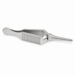 Diethrich Micro Bulldog Clamp – Straight, 8 mm — reverse three-quarter view, catalogue illustration on white background