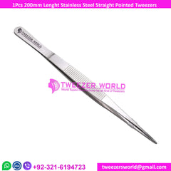 Stainless Steel Straight Pointed Tweezers with Serrated Tip