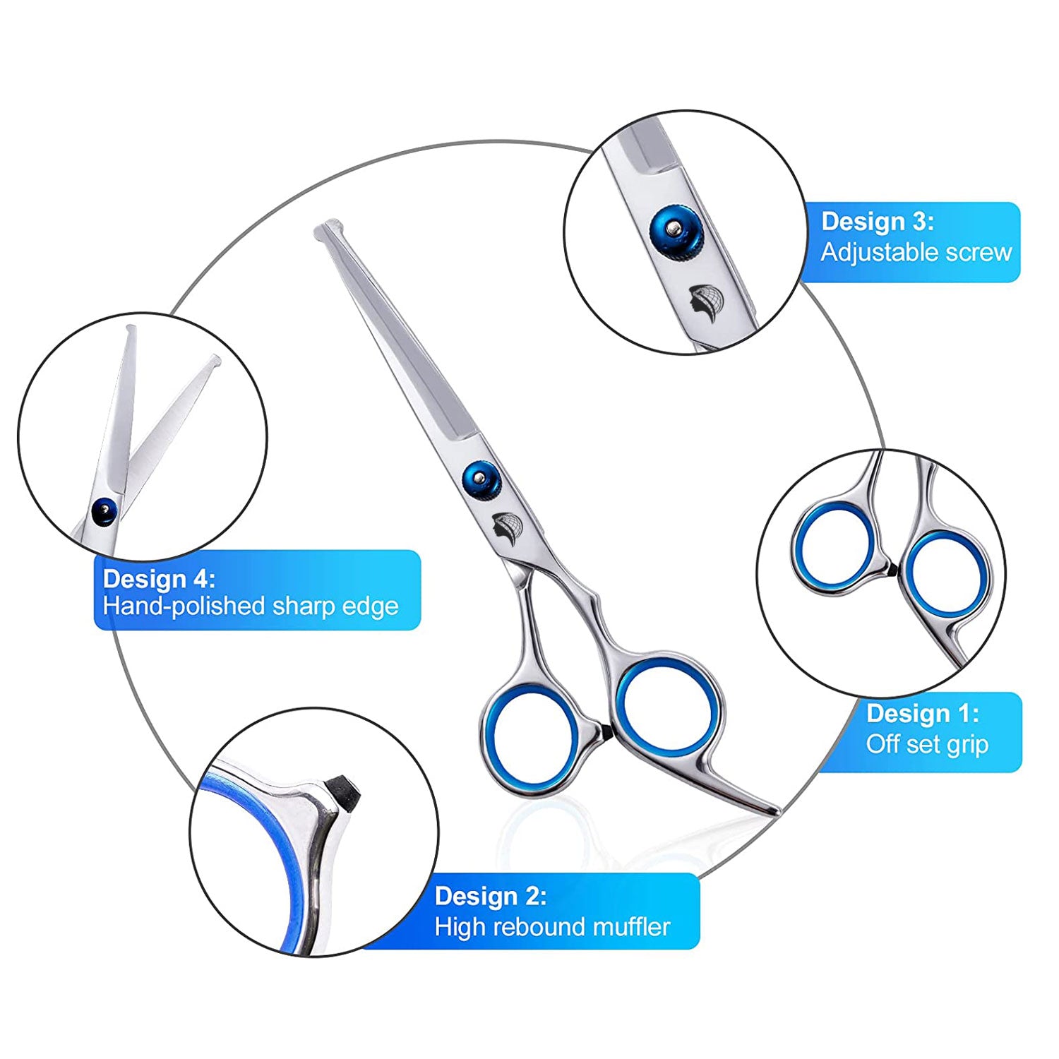 Pet Grooming Scissors for Dogs with Safety Round Tips Shears 4 in 1 Set