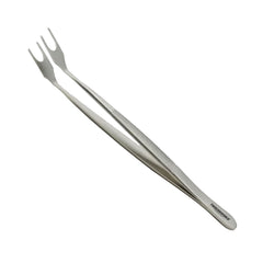 A pair of stainless steel micro force tweezers with a forked tip, shown diagonally on a plain white background.