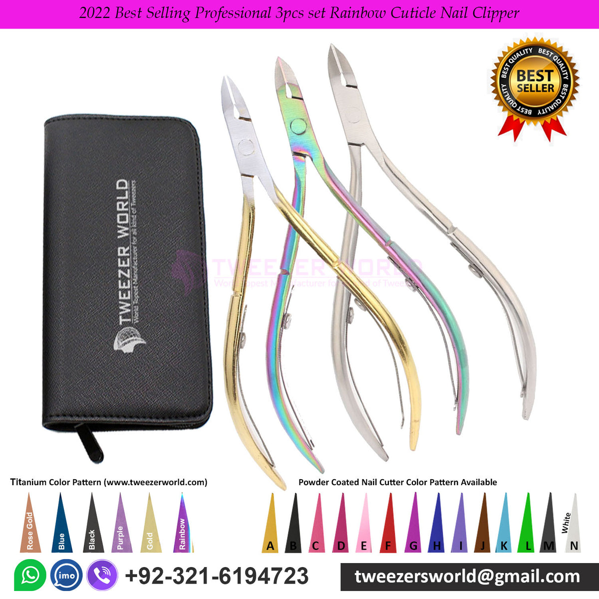 2022 Best Selling Professional 3pcs set Rainbow Cuticle Nail Clipper