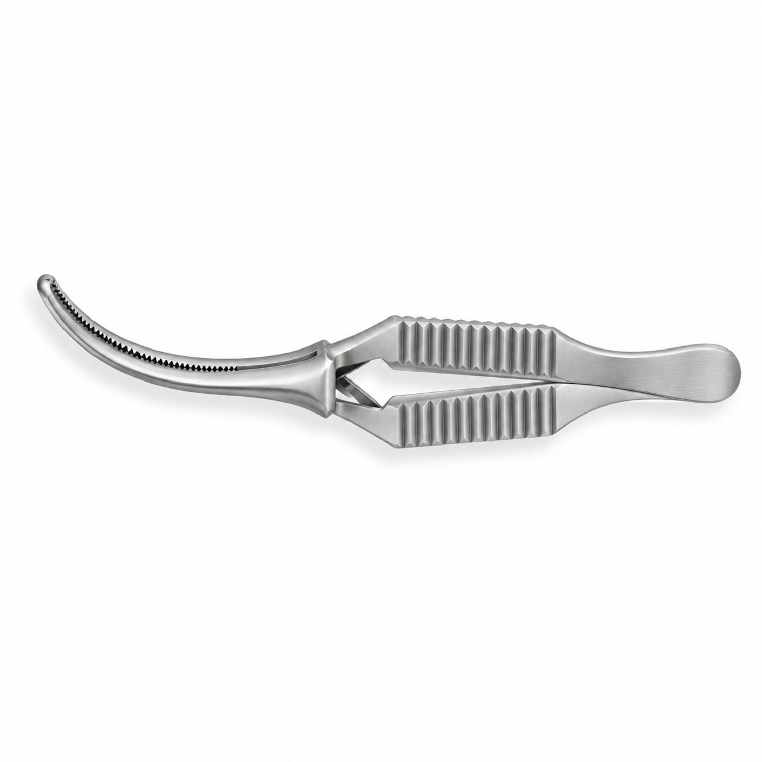 Diethrich Micro Bulldog Clamp – Curved, 20 mm — top view, catalogue illustration on white background