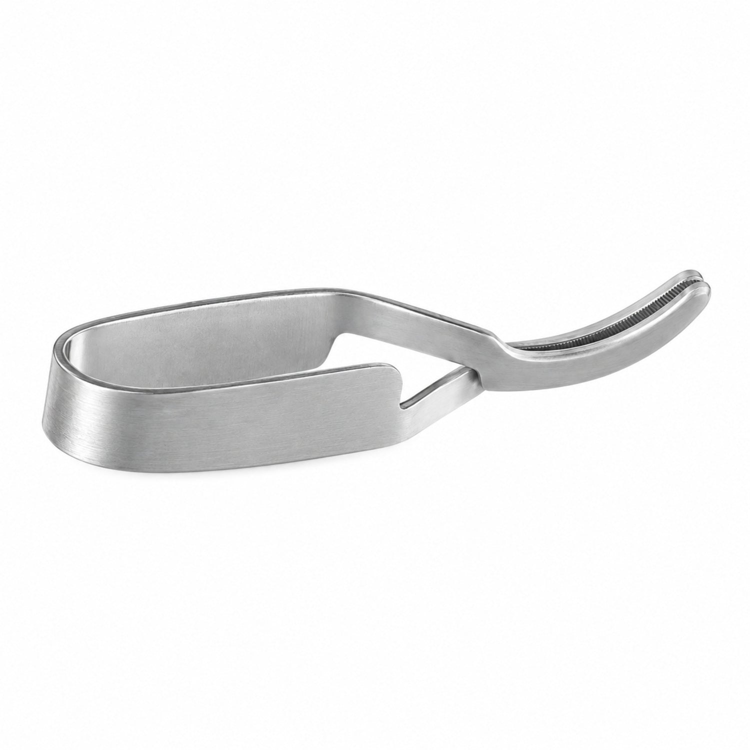 Schwartz Micro Bulldog Clamp – Slightly Curved, 6.4 mm Tip — reverse three-quarter view, catalogue illustration on white background