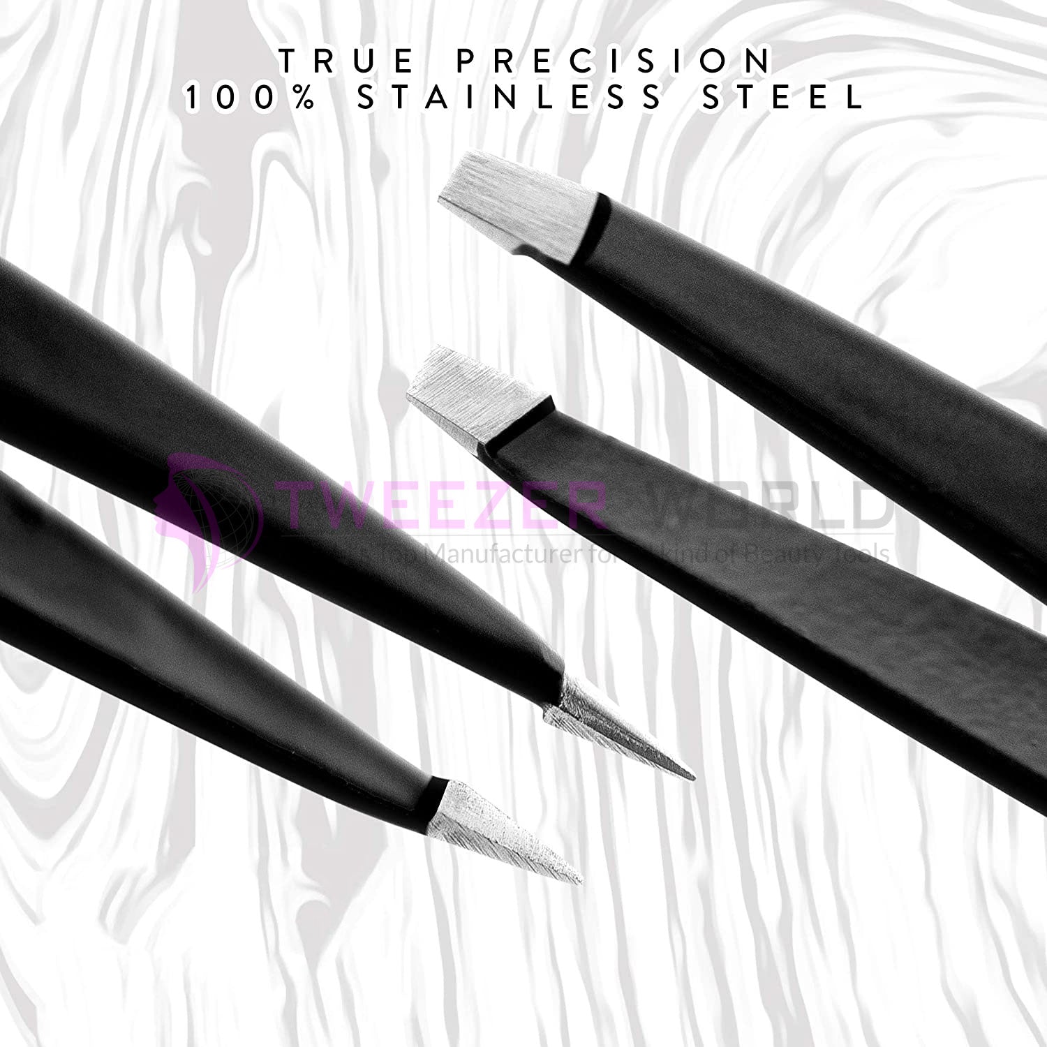 2pcs Black Beauty Slant + Point Tip Best Hair Tweezers Set