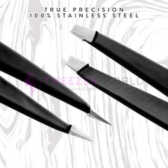 2pcs Black Beauty Slant + Point Tip Best Hair Tweezers Set