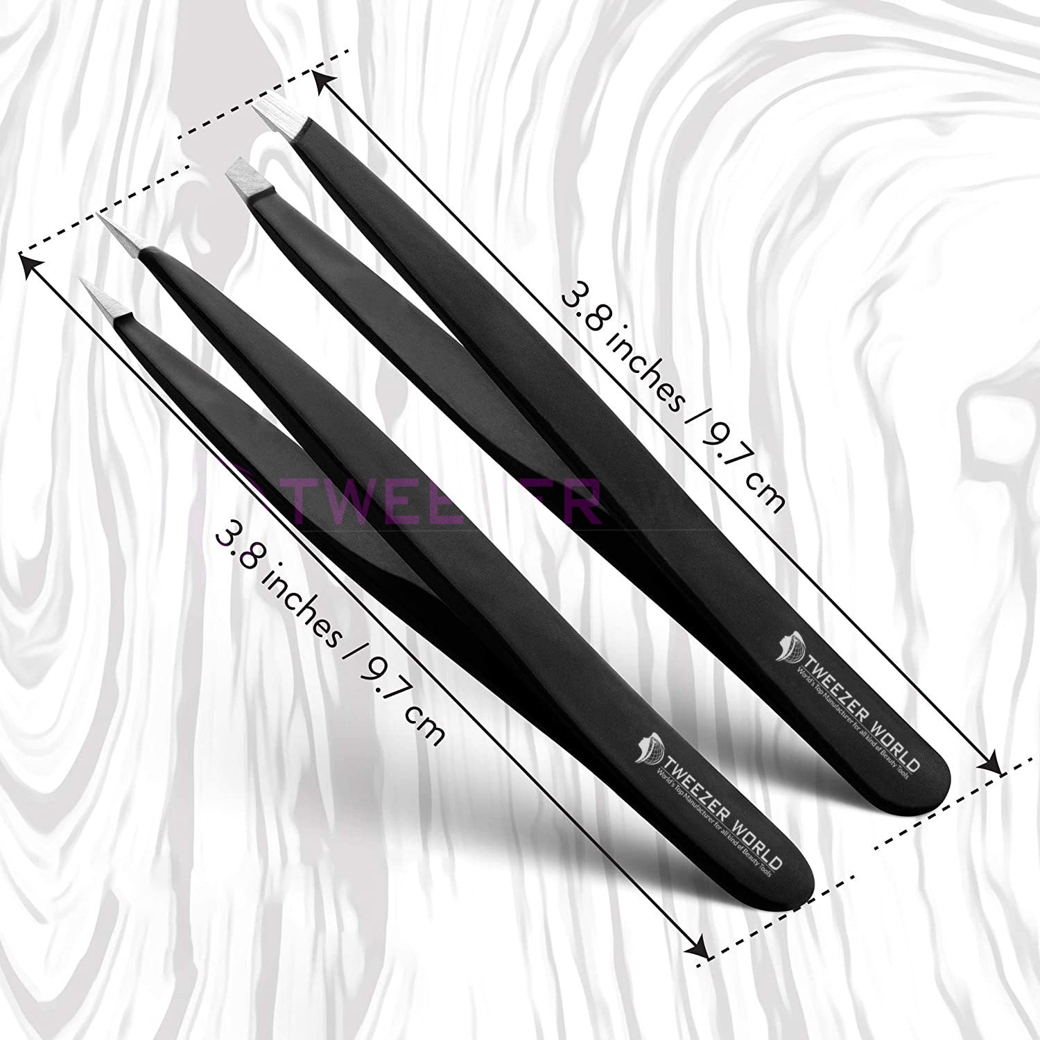 2pcs Black Beauty Slant + Point Tip Best Hair Tweezers Set