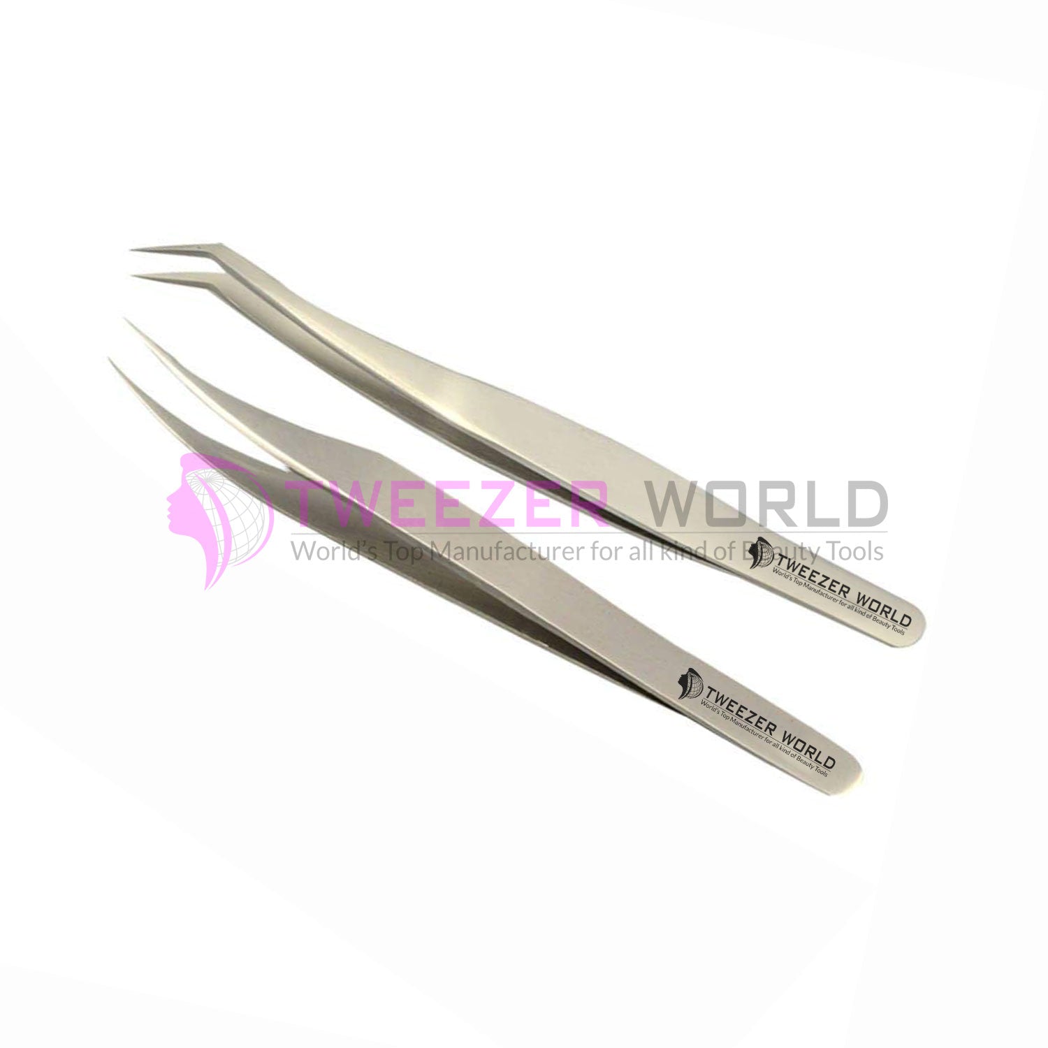 2Pcs-VETUS Silver Tweezers Set Best Quality Vetus Lash Tweezers