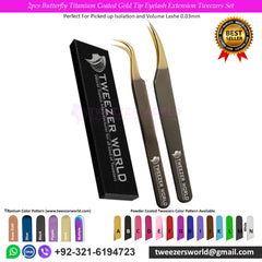 2pcs Butterfly Titanium Coated Gold Tip Eyelash Extension Tweezers Set