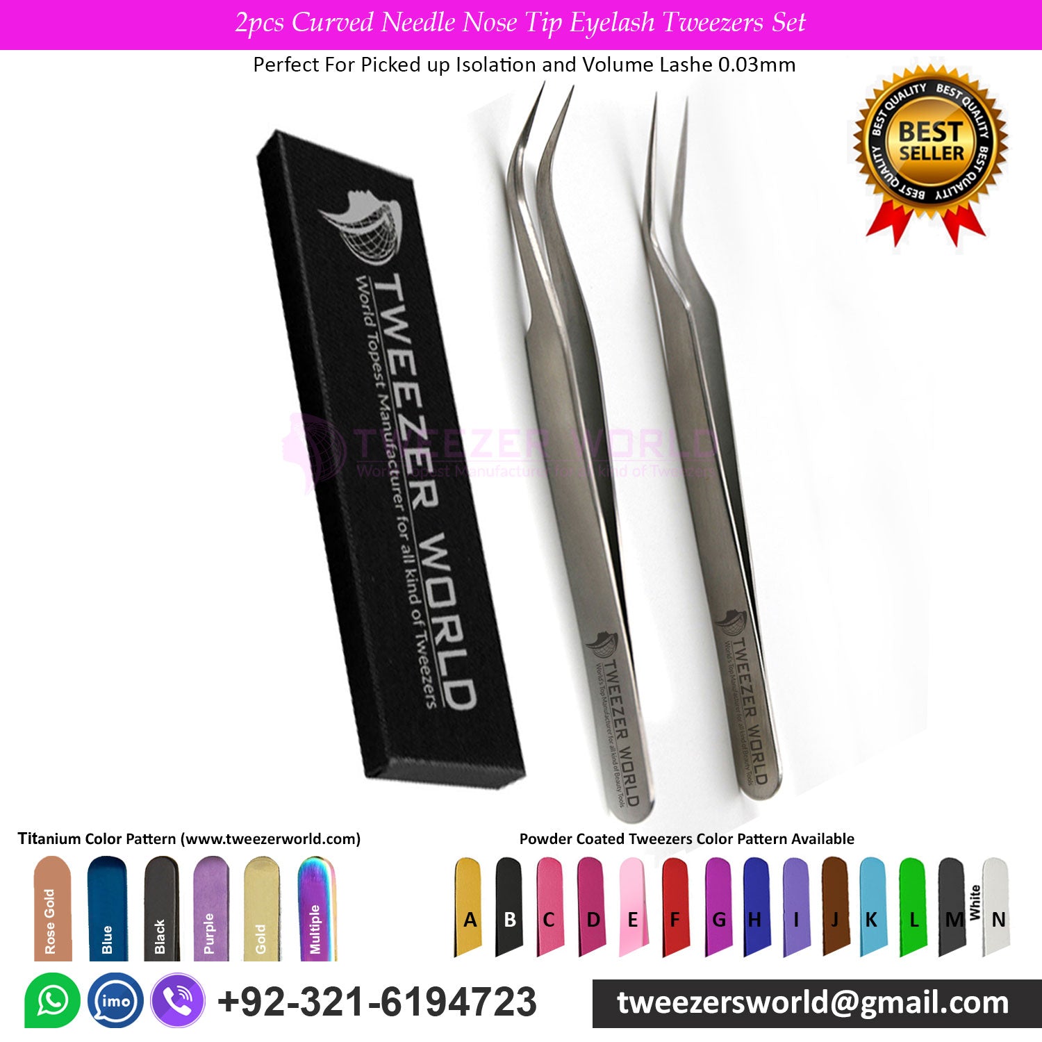 2pcs Curved Needle Nose Tip Eyelash Tweezers Set