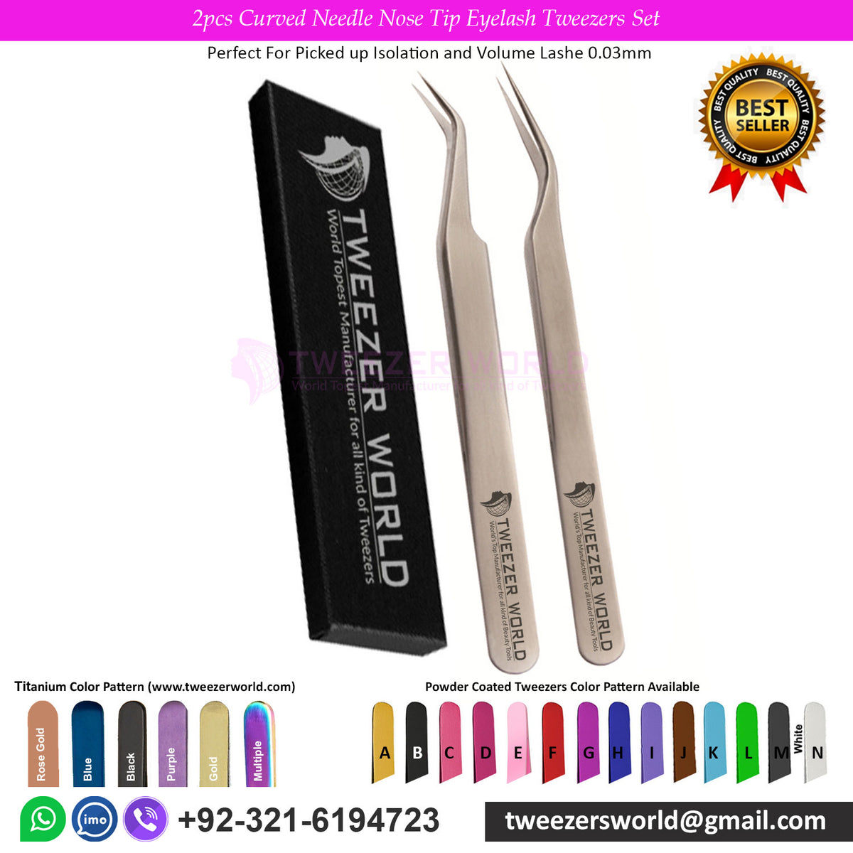 2pcs Curved Needle Nose Tip Eyelash Tweezers Set